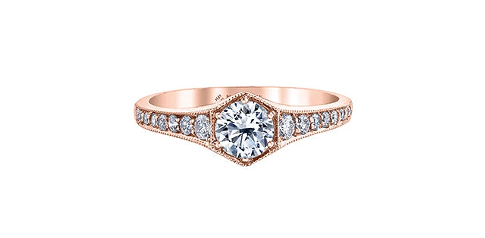 0.70 ct T.W Canadian Diamond Hexagonal Frame Engagement Ring 14K Rose Gold