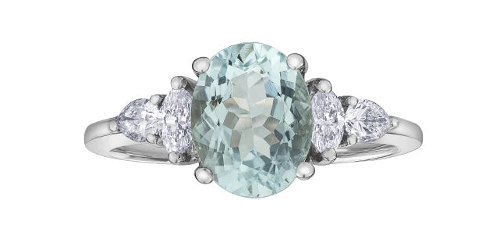 Aquamarine 0.40 ct T.W Diamond Tri-Stones 14K White Gold Ring