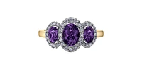 Halo 3-stones Amethyst 0.25 ct T.W Diamond Yellow & White Gold Ring