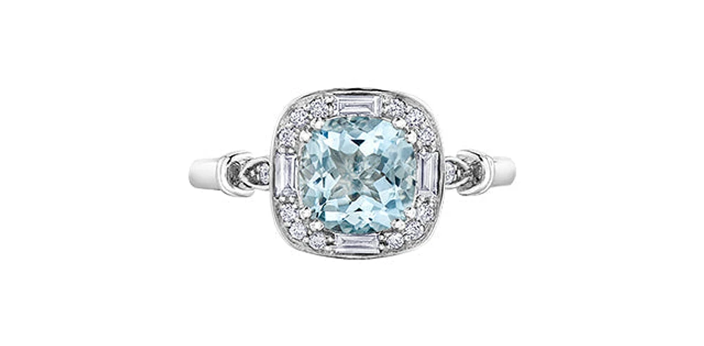 Aquamarine 0.24 ct T.W Diamond Cushion Frame Halo White Gold Ring