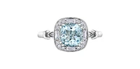 Aquamarine 0.24 ct T.W Diamond Cushion Frame Halo White Gold Ring