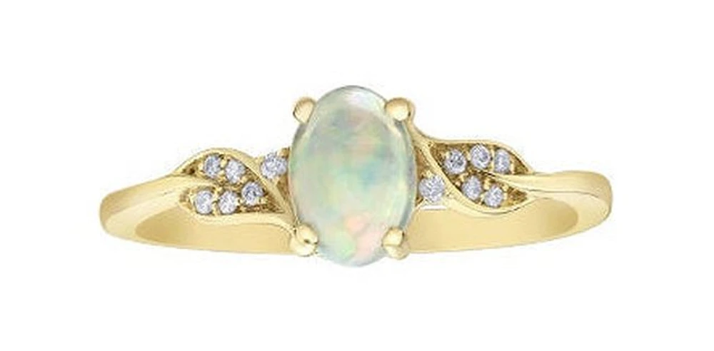 Opal 0.04 ct T.W Diamond Leaf White Gold Ring