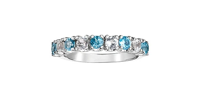 White and Blue Topaz Alternating Gold Ring Stack