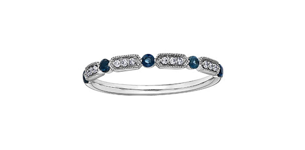 Sapphire and Diamond Alternating White Gold Ring Stack