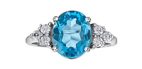 Blue Topaz 0.21 ct T.W Canadian Diamond Tri-stones 14K White Gold Ring