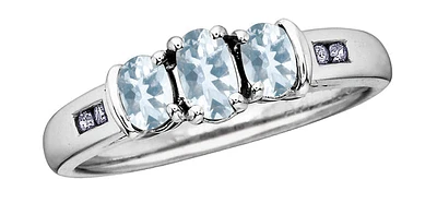 March 3-Stones Aquamarine 0.06 ct T.W Diamond White Gold Ring