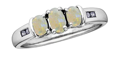 October 3-Stones Opal 0.06 ct T.W Diamond White Gold Ring