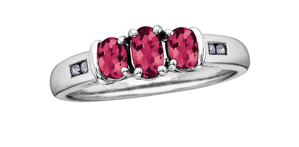 July 3-Stones Ruby 0.06 ct T.W Diamond White Gold Ring