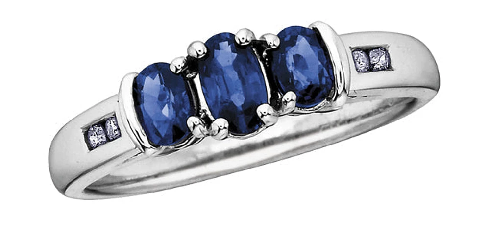 September 3-Stones Sapphire 0.06 ct T.W Diamond White Gold Ring