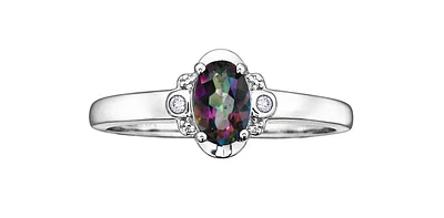 Mystic Topaz 0.02 ct T.W Vintage-Style Diamond White Gold Ring