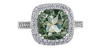 Green Amethyst 0.33 ct T.W Diamond Halo 14K White Gold Ring