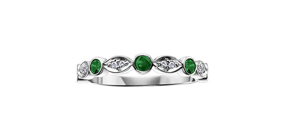 Emerald 0.04 ct T.W Diamond Alternating White Gold Band