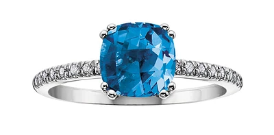 Blue Topaz 0.09 ct T.W Diamond Accent White Gold Ring