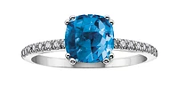 Blue Topaz 0.09 ct T.W Diamond Accent White Gold Ring