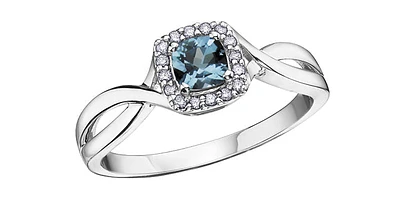 December Blue Topaz 0.07 ct T.W. Halo Split Shank White Gold Ring