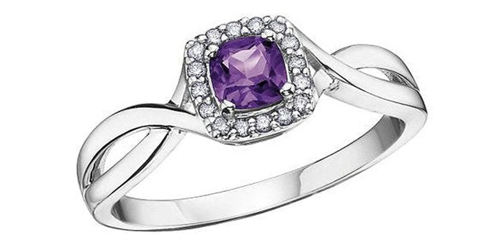 February Amethyst 0.07 ct T.W. Halo Split Shank White Gold Ring