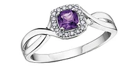 February Amethyst 0.07 ct T.W. Halo Split Shank White Gold Ring