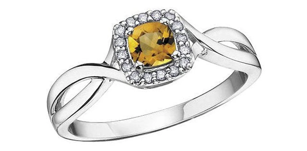 November Citrine 0.07 ct T.W. Halo Split Shank White Gold Ring