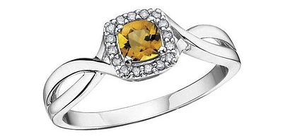 November Citrine 0.07 ct T.W. Halo Split Shank White Gold Ring