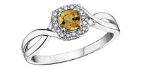 November Citrine 0.07 ct T.W. Halo Split Shank White Gold Ring