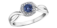 September Sapphire 0.07 ct T.W. Halo Split Shank White Gold Ring