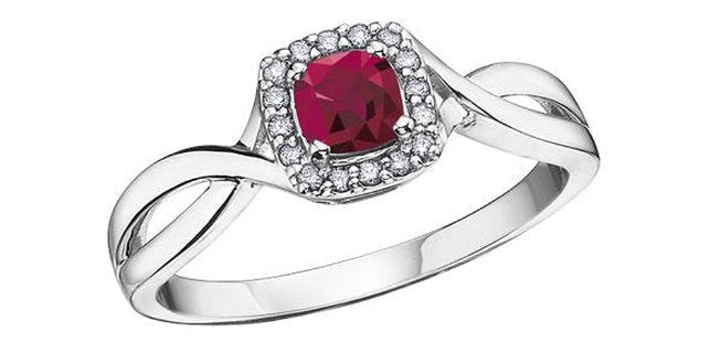 July Ruby 0.07 ct T.W. Halo Split Shank White Gold Ring