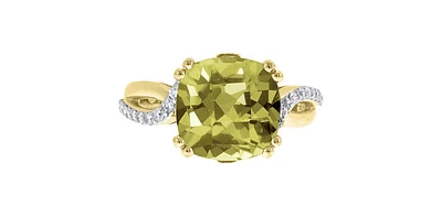 Olive Quartz 0.20 ct T.W Diamond Bypass Yellow Gold Ring