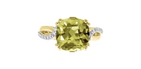 Olive Quartz 0.20 ct T.W Diamond Bypass Yellow Gold Ring