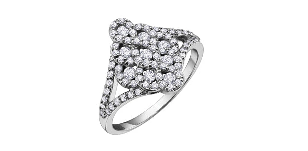 0.61 ct T.W. Cluster Diamond Split Shank Twist White Gold Ring