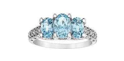 3-Stones Aquamarine 0.01 ct T.W Vintage-Style Diamond Accent White Gold Ring