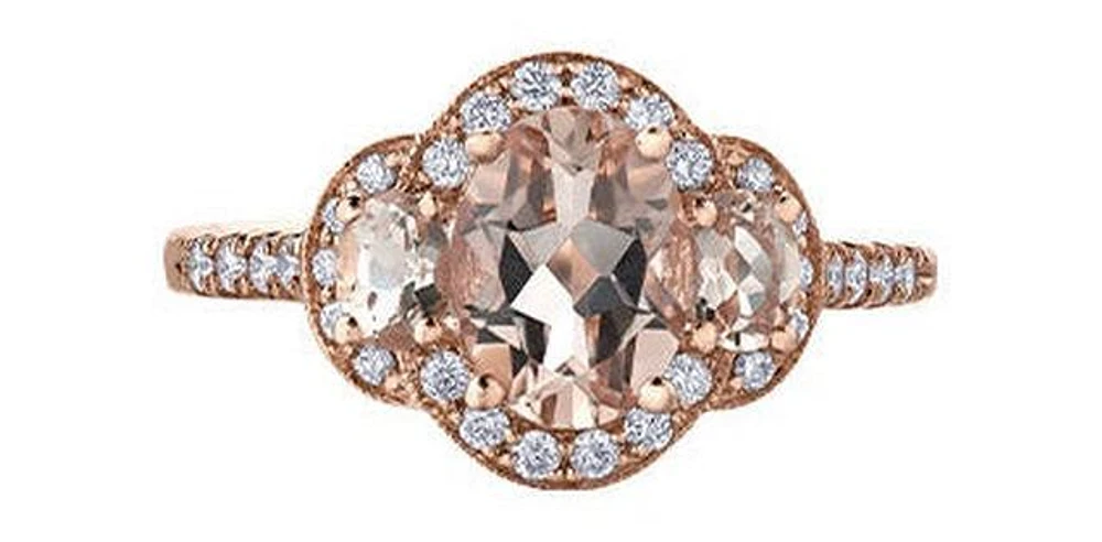 Morganite 0.21 ct T.W Diamond 3-Stones Rose Gold Ring