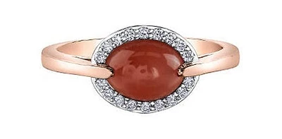 Oval Orange Moonstone 0.15 ct T.W Diamond Halo Two Tone Gold Ring