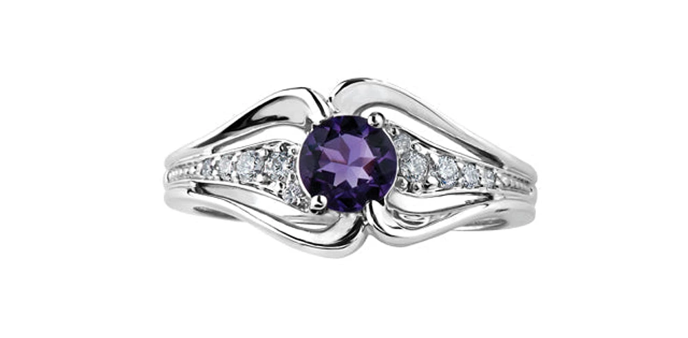 Amethyst ct T.W Diamond Split Shank White Gold Ring