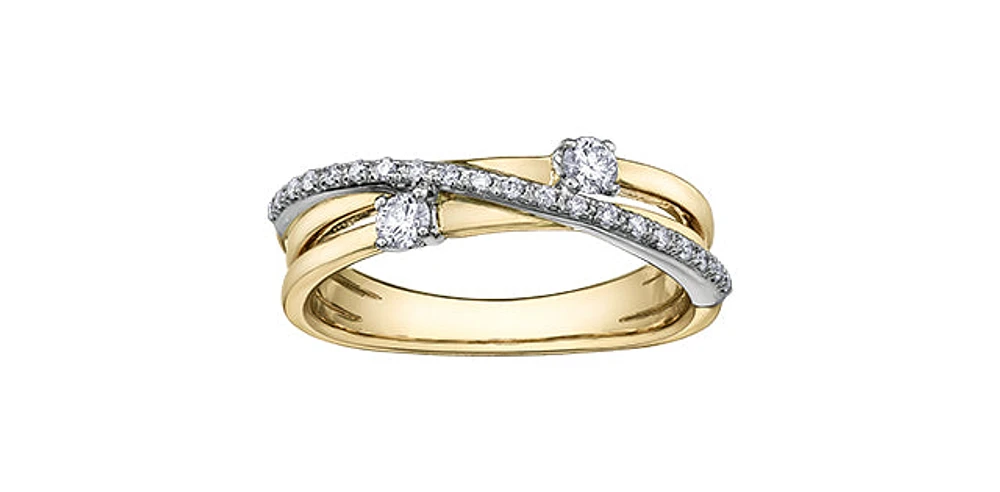 0.25 ct T.W. Split Two Tone Gold Ladies Statement Ring