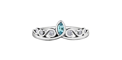 Aquamarine & Diamond White Gold Crown Ring Stack