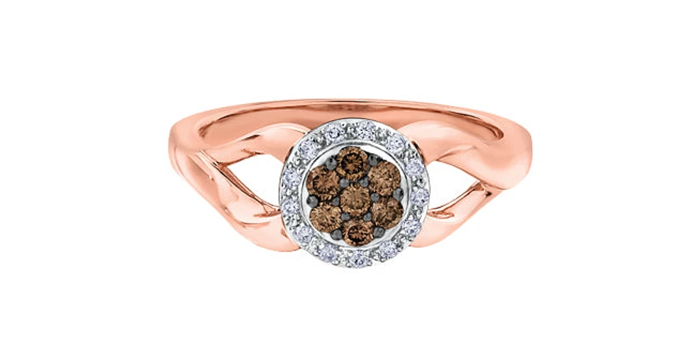 0.25 ct T.W. Chocolate Diamond Halo Split Shanks Rose Gold Ladies Ring