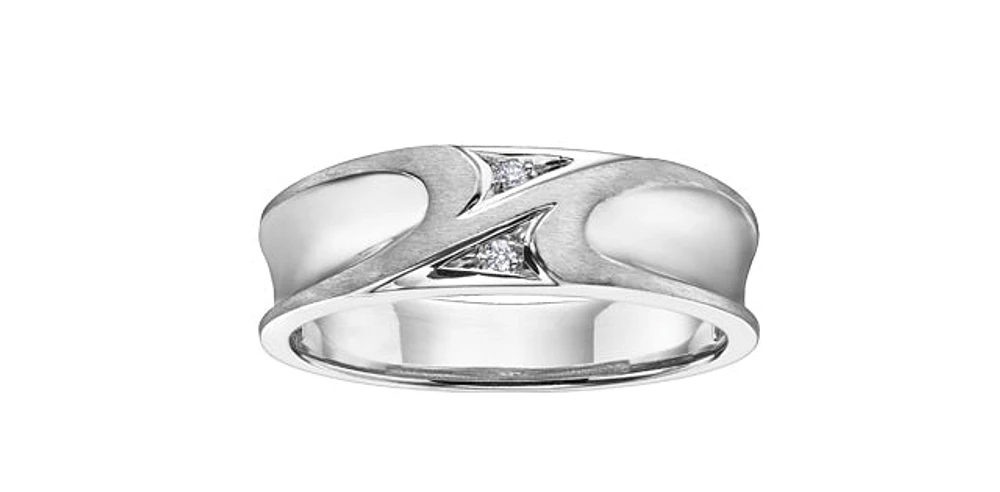 0.02 ct T.W. Concaved Edge Satin Frame White Gold Wedding Band