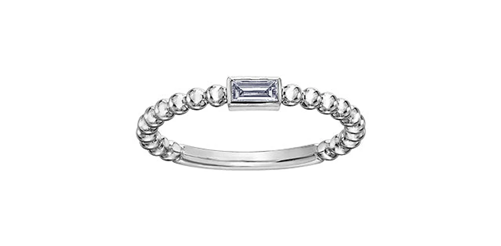 0.10 ct T.W. Baguette Diamond White Gold Bead Ring Stack