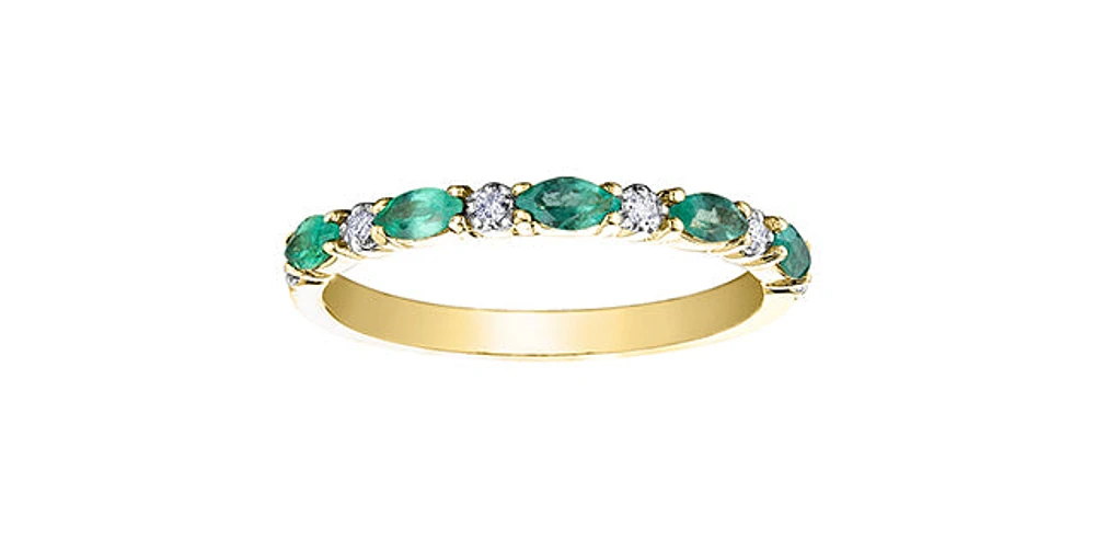 Emerald and Diamond Alternating Yellow Gold Ring Stack