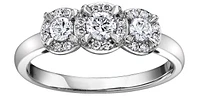 0.50 ct T.W -Canadian Diamond 3-Stone Halo Engagement Ring 14K White Gold