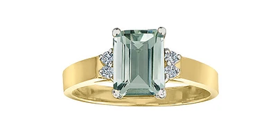 Octagon Green Amethyst 0.06 ct T.W Diamond Yellow & White Gold Ring