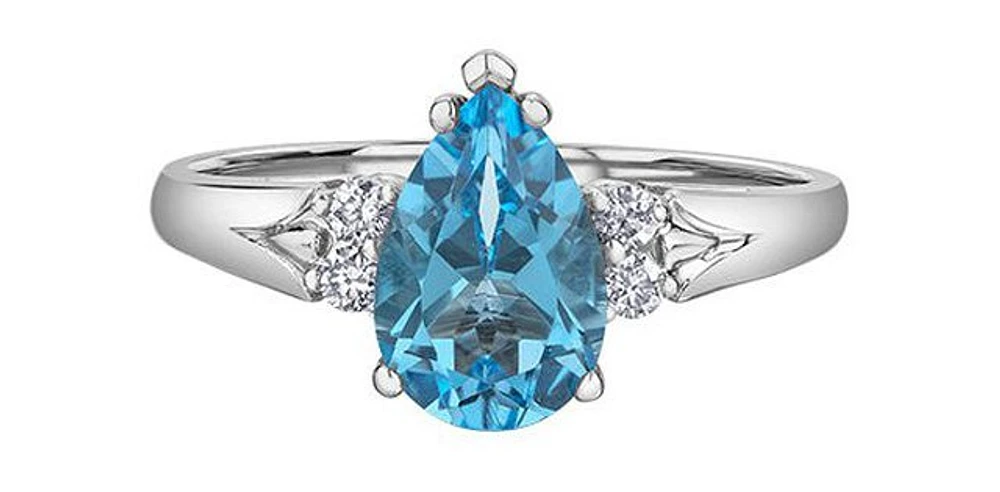 Pear Blue Topaz 0.08 ct T.W Diamond Frame White Gold Ring