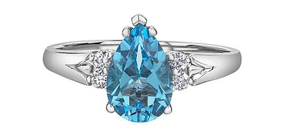 Pear Blue Topaz 0.08 ct T.W Diamond Frame White Gold Ring