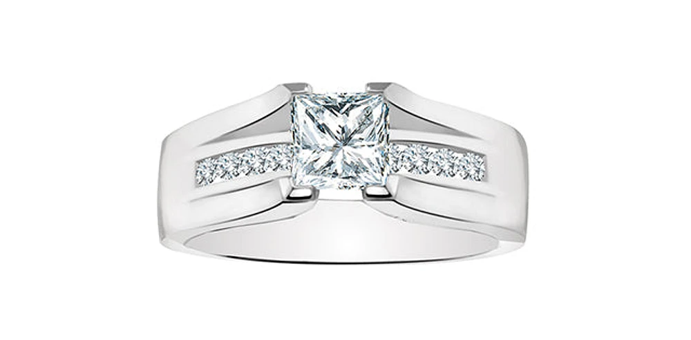 0.50 ct T.W.-14K White Gold Princess Cut Split Shank Engagement Ring