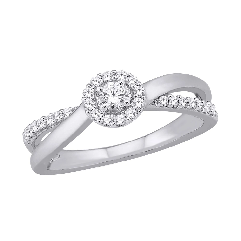 0.25 ct T.W. Halo Diamond Split Shank White Gold Ring