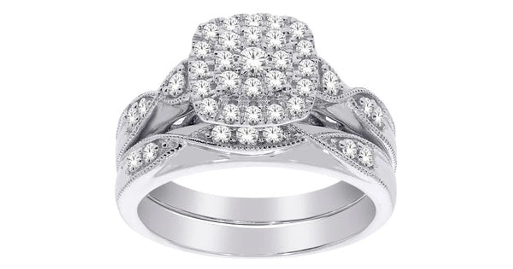 ct T.W.-10K White Gold Composite Diamond Square Frame Bridal Set