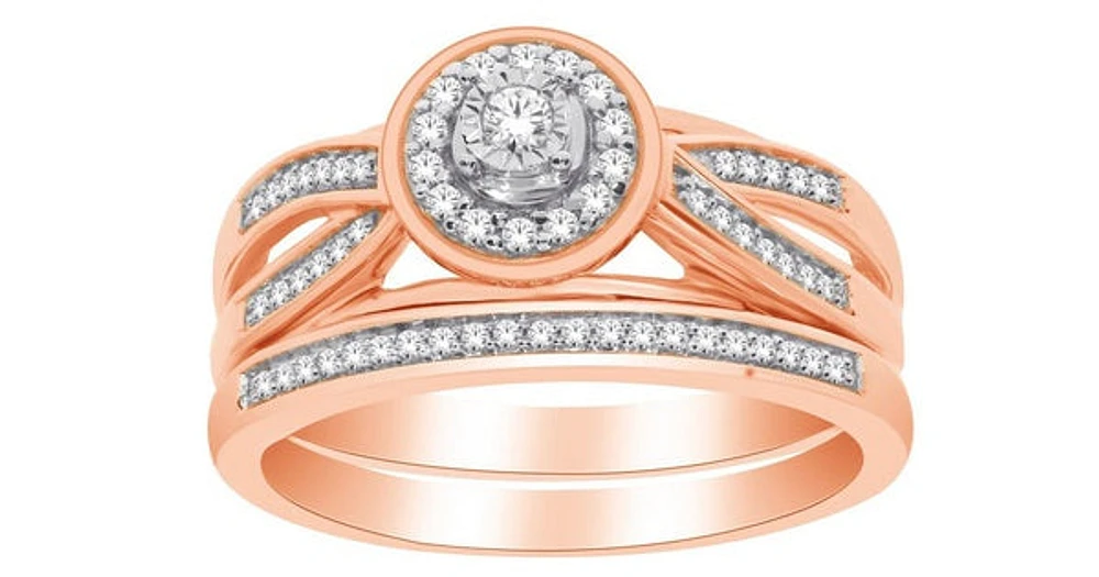 0.25 ct T.W.-10K Rose Gold Diamond Split Shank Bridal Set