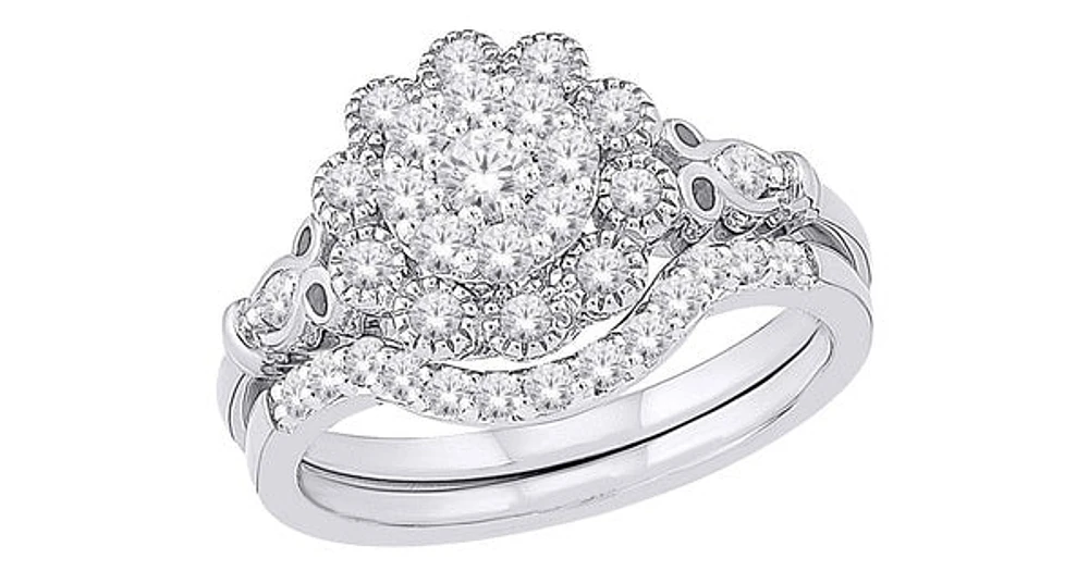 0.65 ct T.W.-10K White Gold Diamond Floral Bridal Set