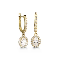 Halo C.Z. 4 Prongs Gold Lux Drop Earrings