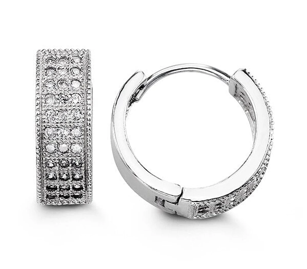 5x16mm C.Z Triple Pave Silver Huggies